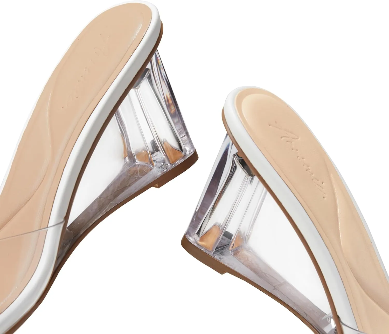 Arromic Women's Clear Wedge Heels Sandals Square Toe Slip On Heeled Sexy Transparent Low Summer Dress Evening Party Wedding Prom Slides Mules Slippers Shoes