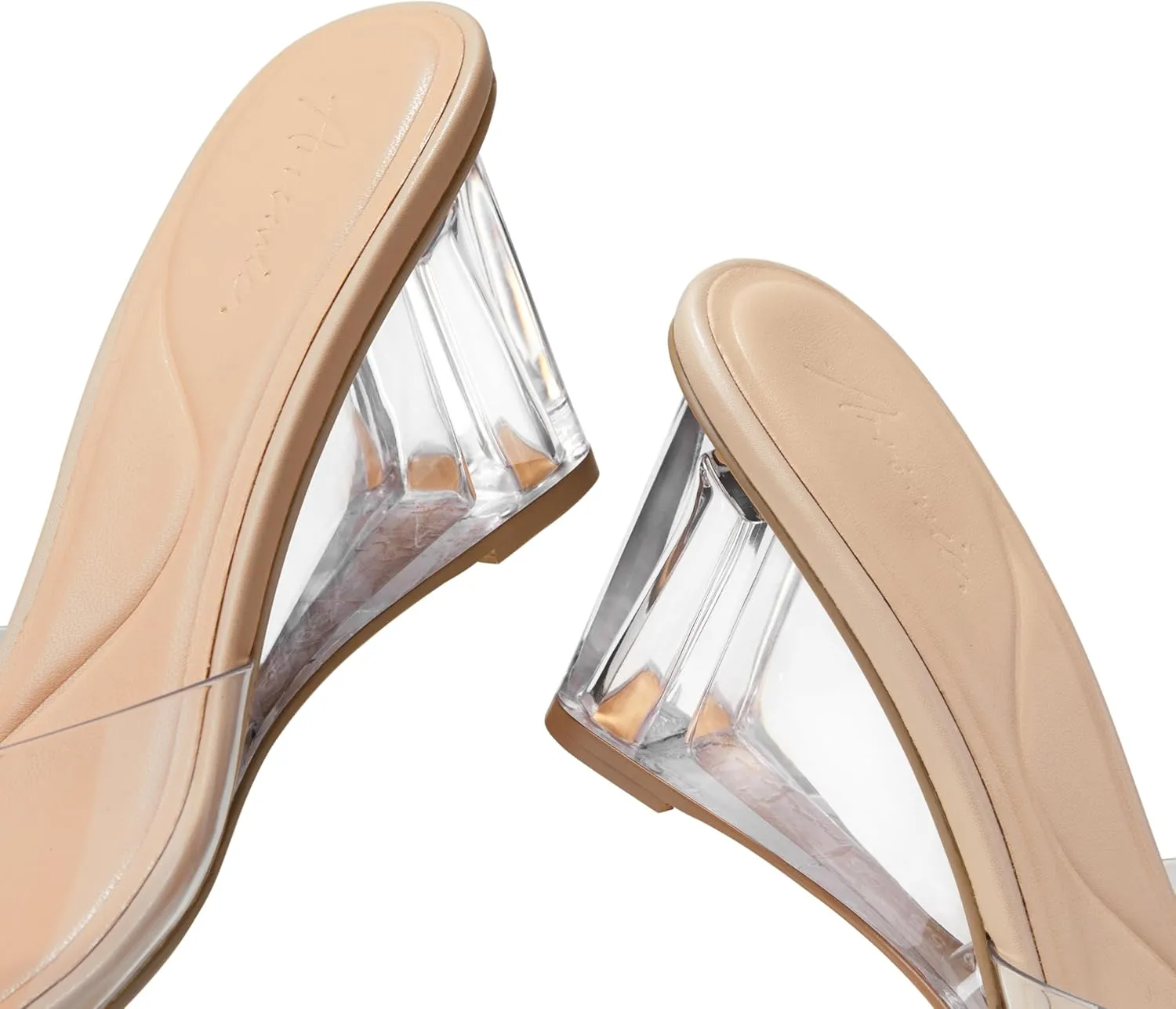 Arromic Women's Clear Wedge Heels Sandals Square Toe Slip On Heeled Sexy Transparent Low Summer Dress Evening Party Wedding Prom Slides Mules Slippers Shoes