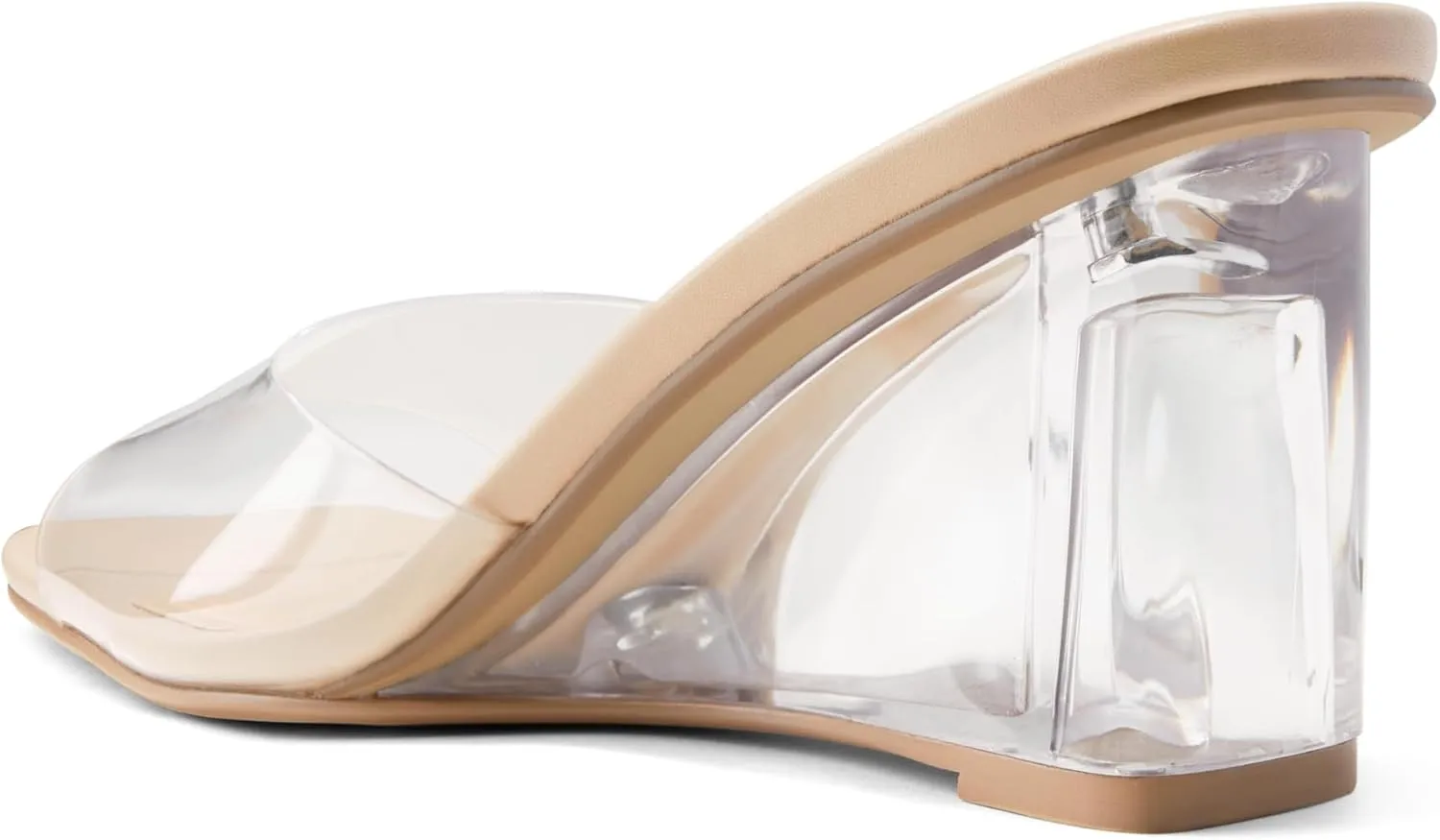 Arromic Women's Clear Wedge Heels Sandals Square Toe Slip On Heeled Sexy Transparent Low Summer Dress Evening Party Wedding Prom Slides Mules Slippers Shoes