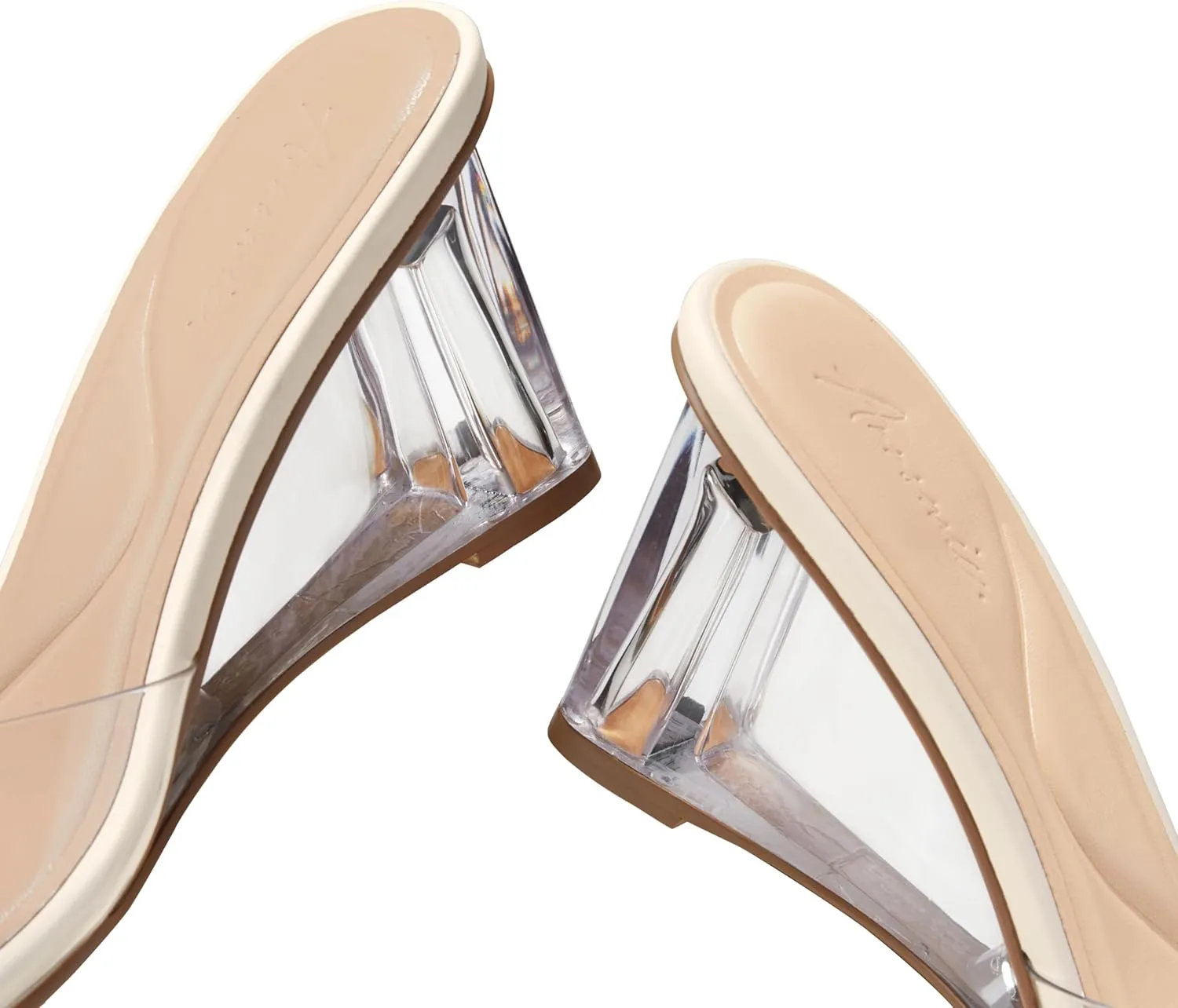 Arromic Women's Clear Wedge Heels Sandals Square Toe Slip On Heeled Sexy Transparent Low Summer Dress Evening Party Wedding Prom Slides Mules Slippers Shoes