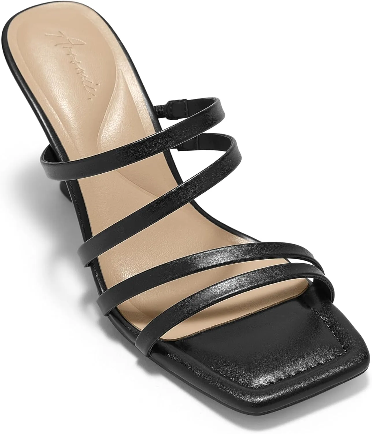 Arromic Women's Heels Square Open Toe Slip on Heeled Sandals Slides for Dress Work Party Casual Wedding