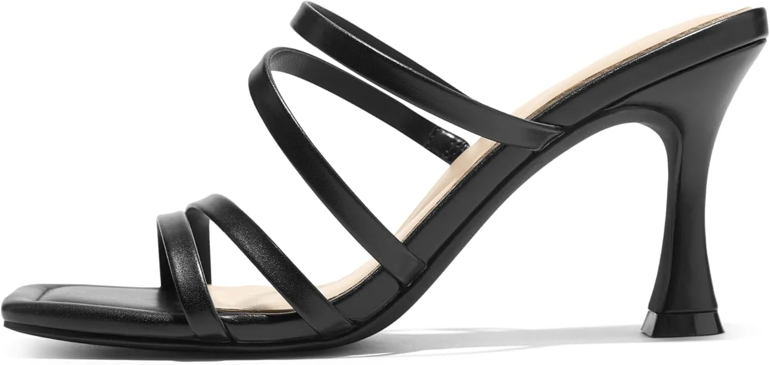 Arromic Women's Heels Square Open Toe Slip on Heeled Sandals Slides for Dress Work Party Casual Wedding