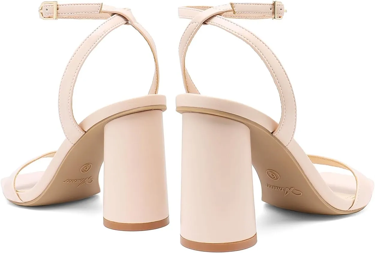 Athlefit Women's Strappy Chunky Block Heels Fashion Square Open Toe Heeled Sandals Ankle Strap Wedding Party Shoes