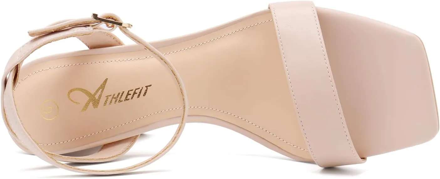 Athlefit Women's Strappy Chunky Block Heels Fashion Square Open Toe Heeled Sandals Ankle Strap Wedding Party Shoes