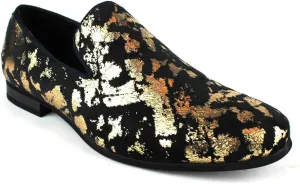 AZAR MAN Men's Slip On Velvet Gold Leopard Print Dress Shoes Loafers LS21