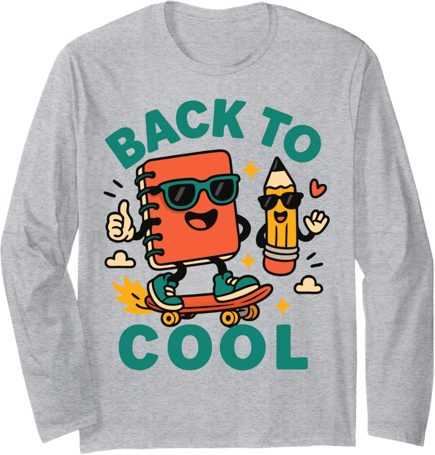 Back to School Stylish – Fun Skateboard Pencil Notebook Long Sleeve T-Shirt