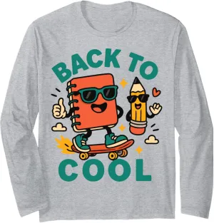 Back to School Stylish – Fun Skateboard Pencil Notebook Long Sleeve T-Shirt