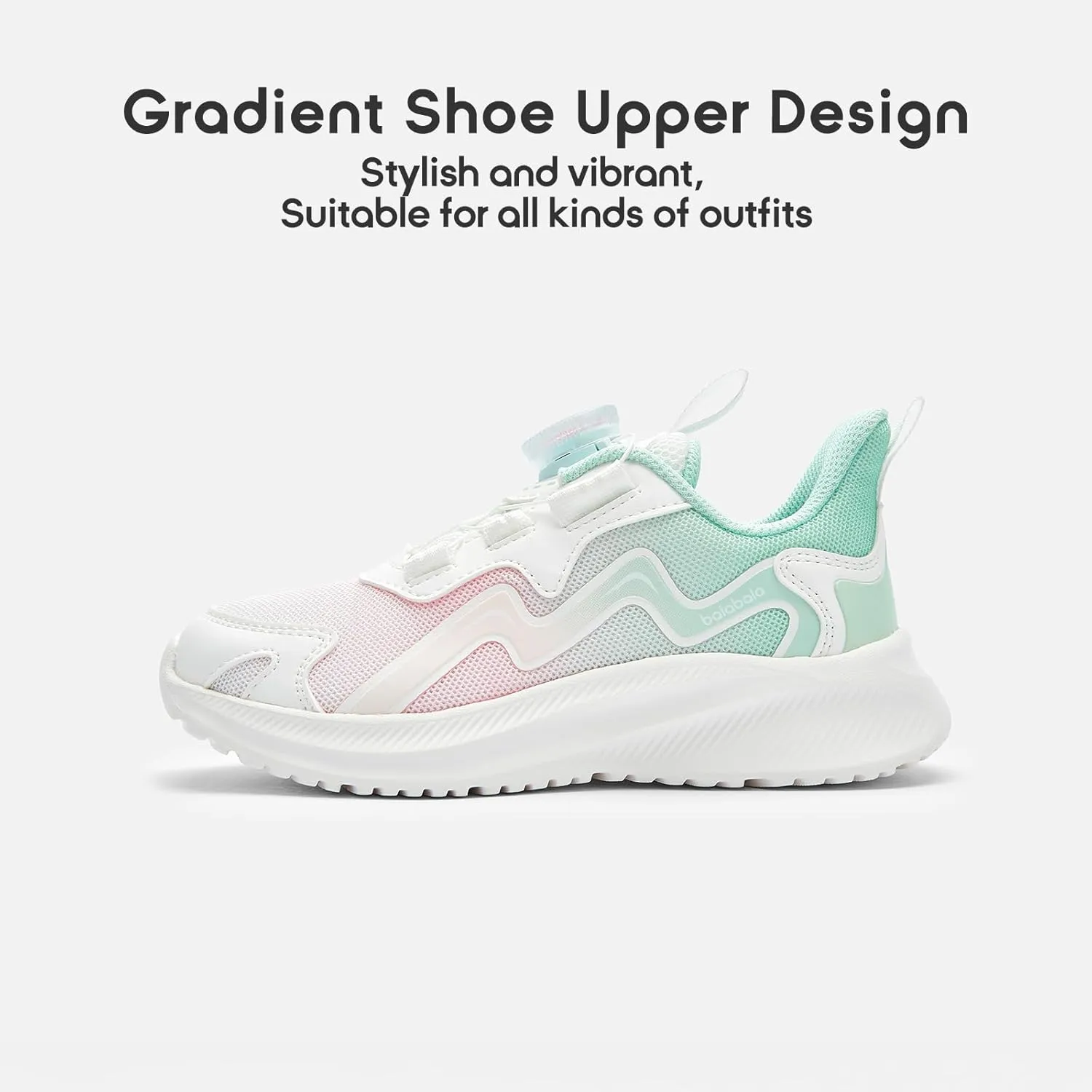 Balabala Kids Sneakers Girls Running Tennis Shoes Turn-Lock Athletic Lightweight Breathable Gradation Sports Shoes