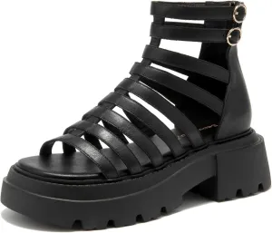 BEAU TODAY Womens Platform Sandals, Chunky Gladiator Sandals for Women, Leather Fisherman Sandals for Women with Back Zipper Open Toe, Lightweight Casual Comfort Fashion Dressy Shoes