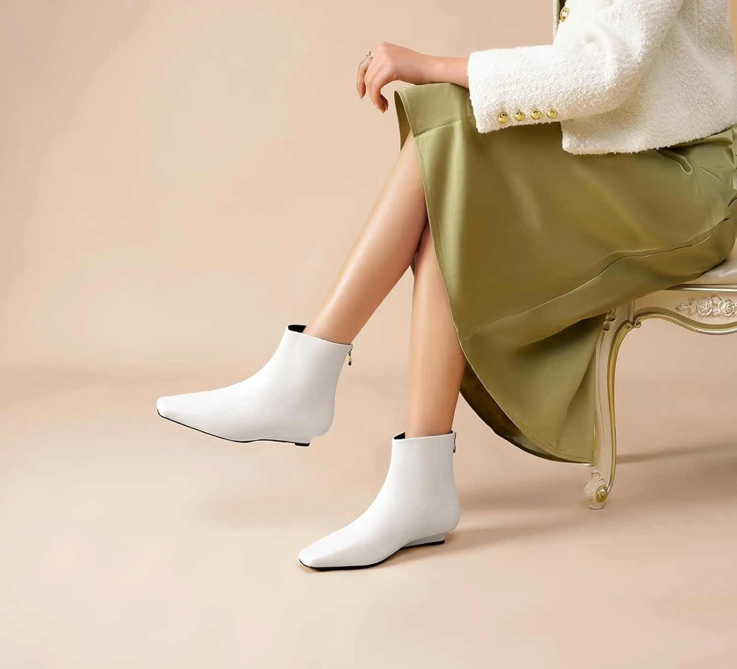 Beauty Cry Women's Booties Low Heel Ankle Boots Square Toe Back Zipper Short Boots