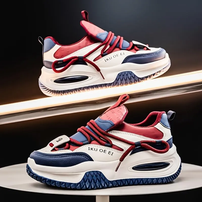 Big Size Men's Trendy Chunky Sneakers - Fashionable Color Block Design with Breathable Mesh Lining, Shock-Absorbing EVA Insole, Hip-Hop, and Casual Wear
