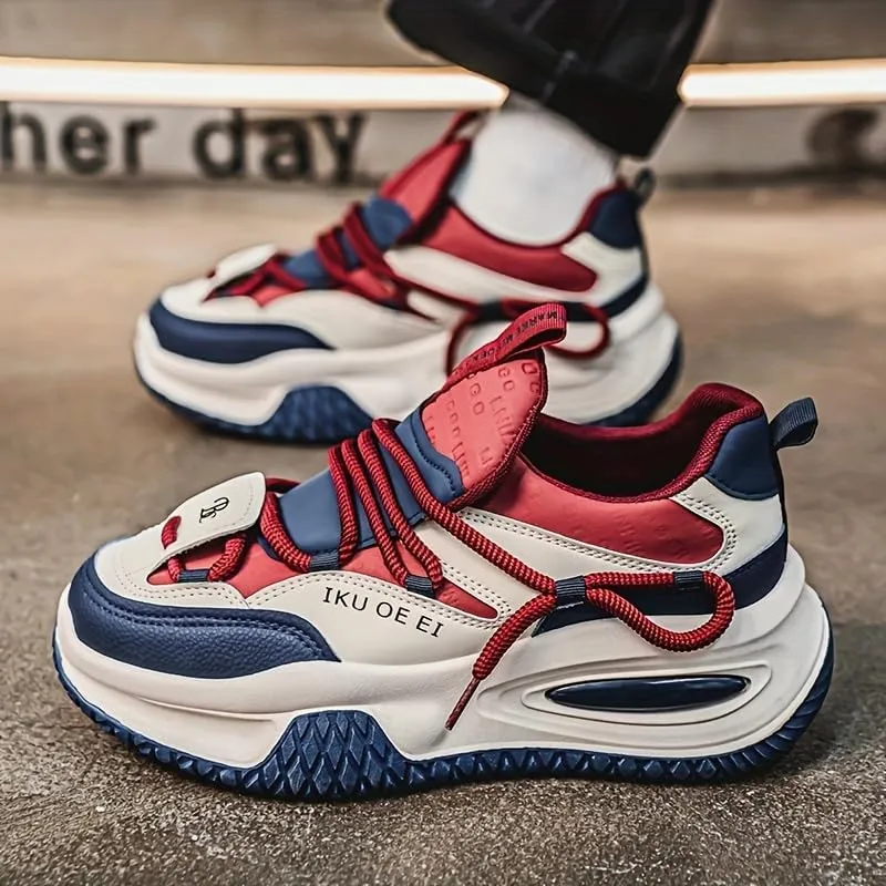 Big Size Men's Trendy Chunky Sneakers - Fashionable Color Block Design with Breathable Mesh Lining, Shock-Absorbing EVA Insole, Hip-Hop, and Casual Wear