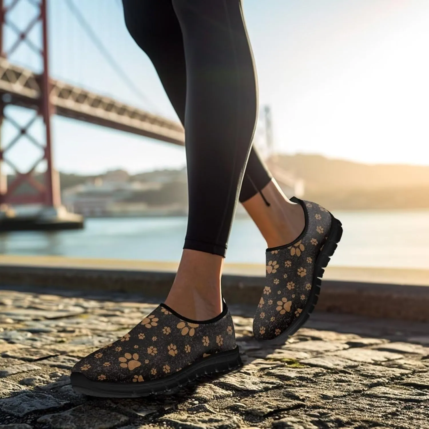 Binienty Printed Slip on Loafers for Women Work Breathable Mesh Barefoot No Laces Running Hiking Tennis Shoe