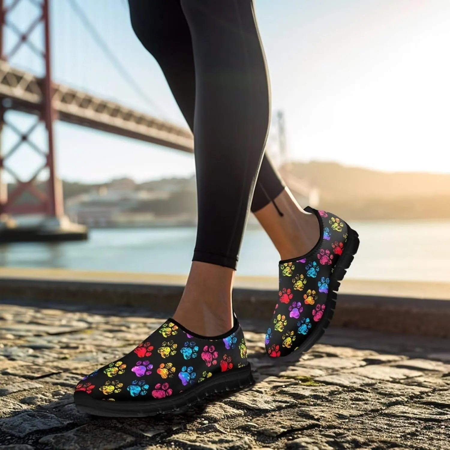 Binienty Printed Slip on Loafers for Women Work Breathable Mesh Barefoot No Laces Running Hiking Tennis Shoe