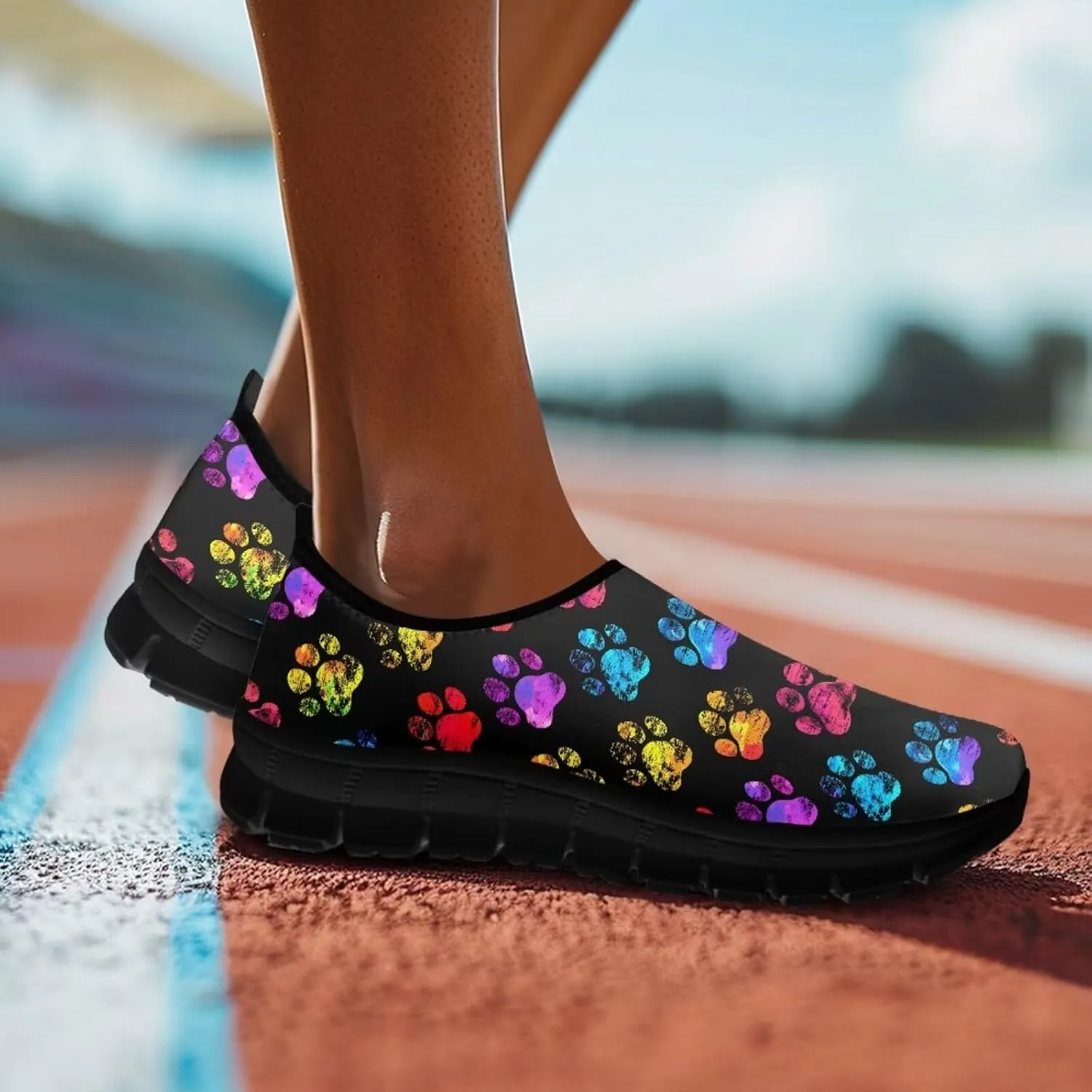 Binienty Printed Slip on Loafers for Women Work Breathable Mesh Barefoot No Laces Running Hiking Tennis Shoe