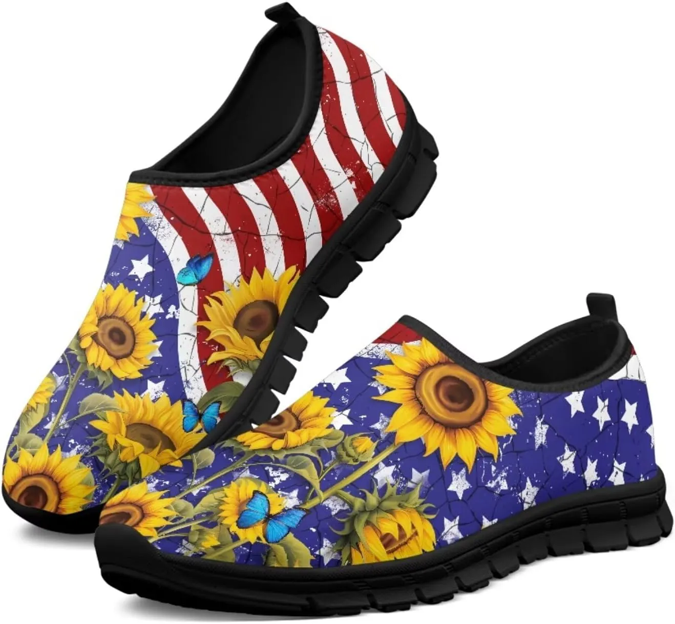 Binienty Women's Loafers Casual Round Toe Driving Flats Slip On Sneakers LGBT Patriotic Shoe Anti Skid
