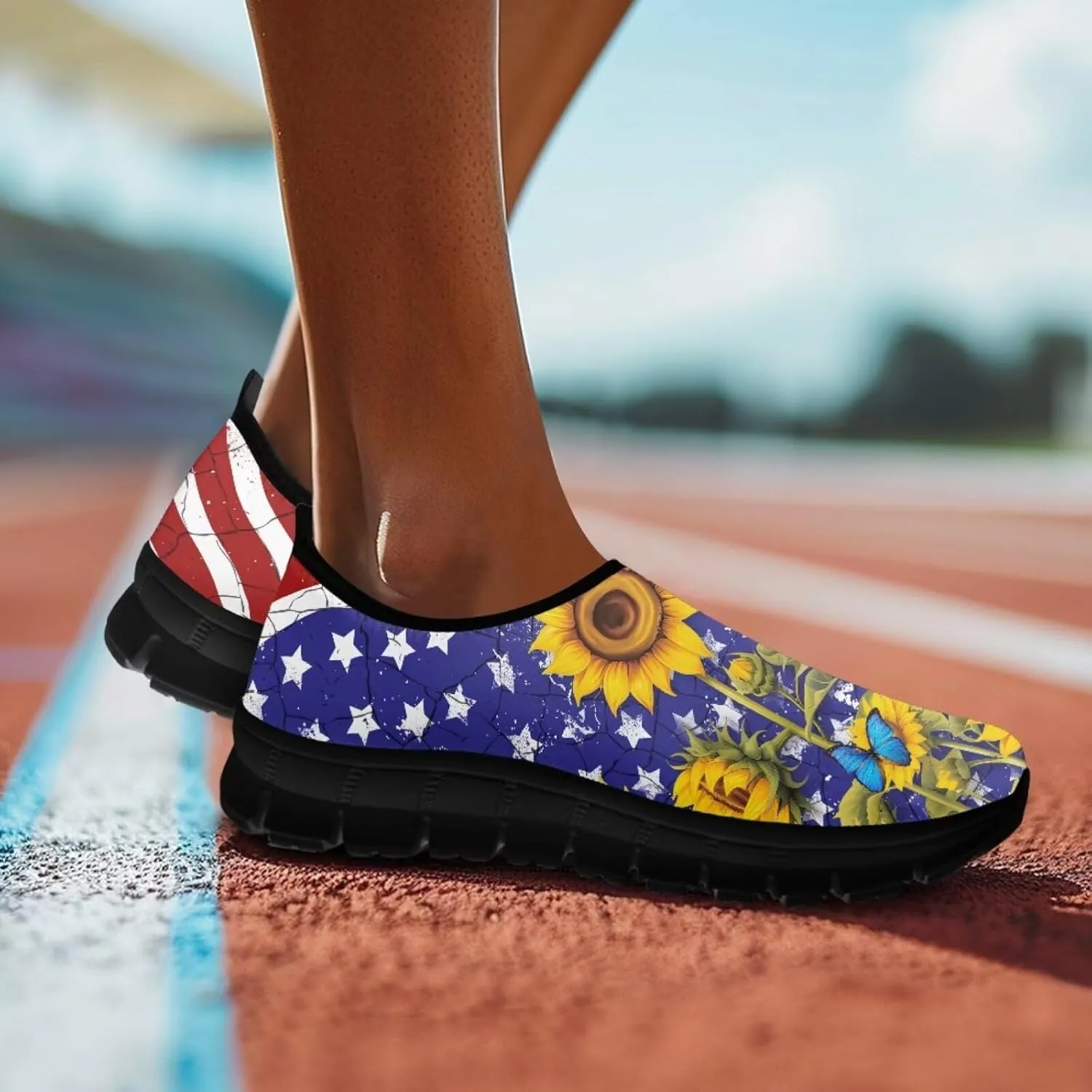 Binienty Women's Loafers Casual Round Toe Driving Flats Slip On Sneakers LGBT Patriotic Shoe Anti Skid