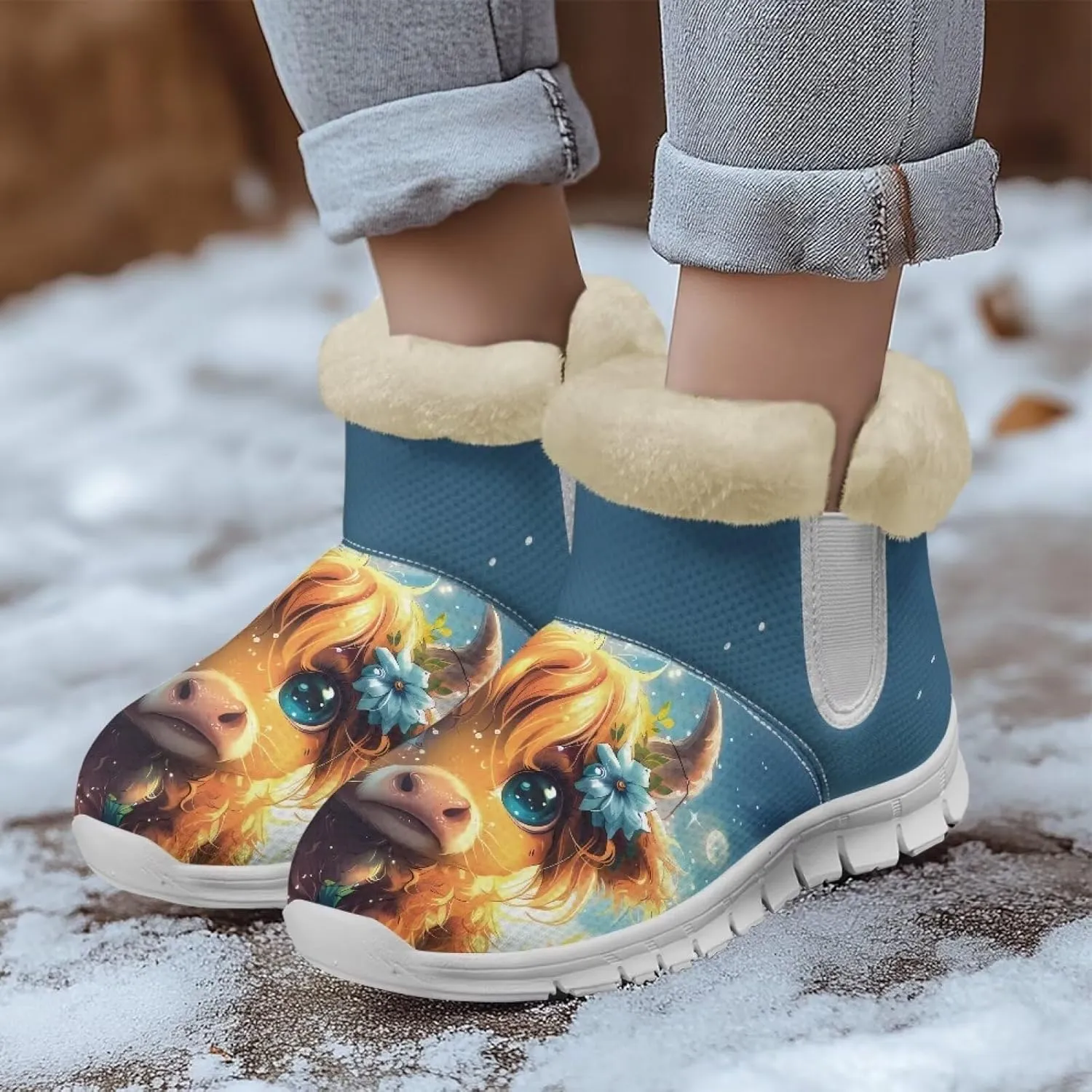 Biyejit Womens Warm Winter Snow Boots Ankle Boots Outdoor Booties Slip On Sneakers Comfortable Shoes for Women