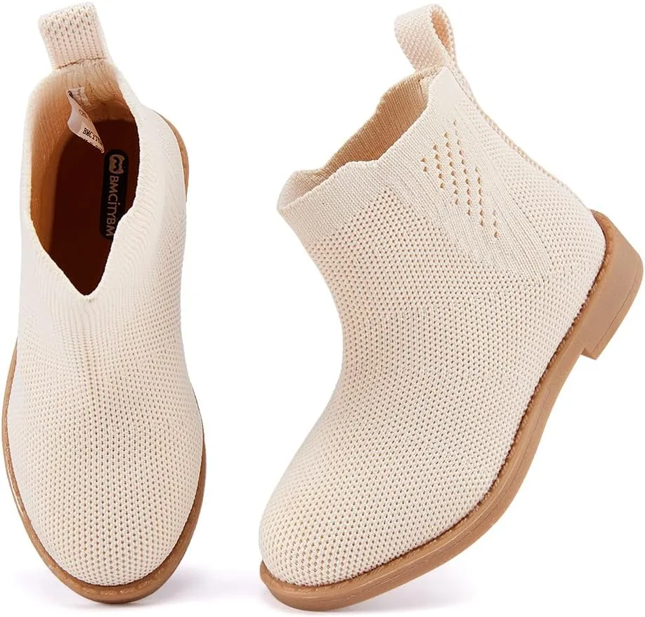 BMCiTYBM Toddler Girls Ankle Boots Low Heel Knitting Sock Short Chelsea Breathable Mesh Slip On Booties Dress Shoes All Season