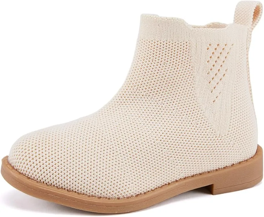 BMCiTYBM Toddler Girls Ankle Boots Low Heel Knitting Sock Short Chelsea Breathable Mesh Slip On Booties Dress Shoes All Season