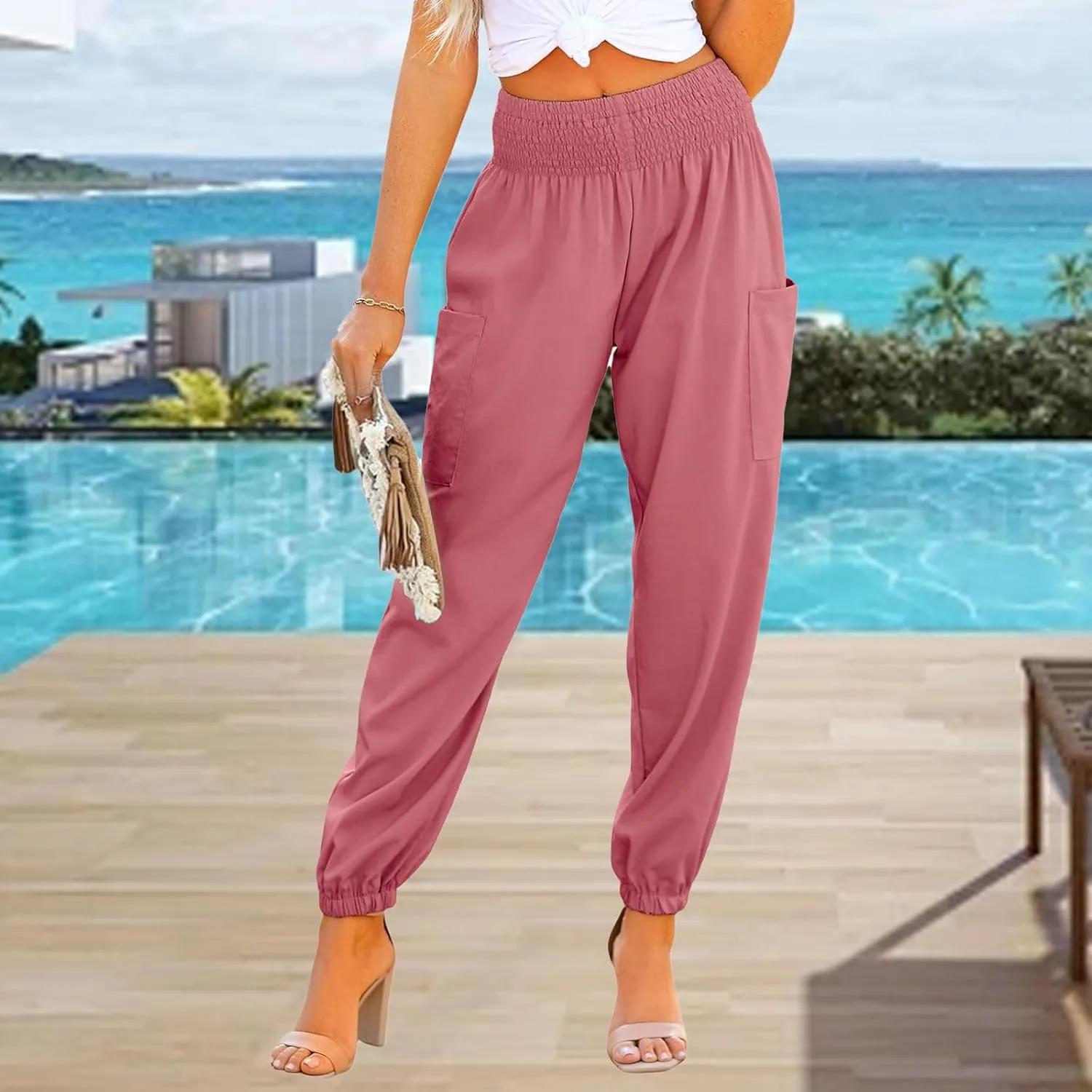 Boho Pants for Women Business Casual Pants Long Elephant Trousers Beach Travel Vacation Clothing with Pockets