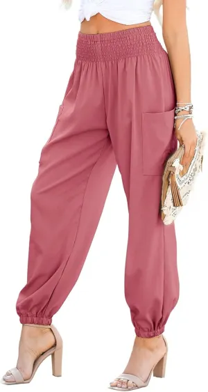 Boho Pants for Women Business Casual Pants Long Elephant Trousers Beach Travel Vacation Clothing with Pockets