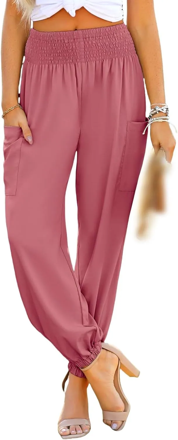 Boho Pants for Women Business Casual Pants Long Elephant Trousers Beach Travel Vacation Clothing with Pockets