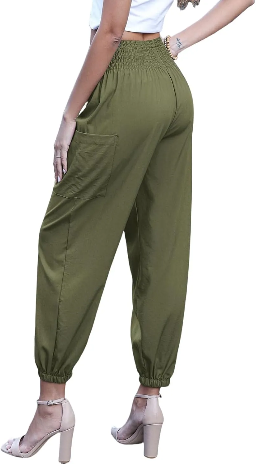 Boho Pants for Women Business Casual Pants Long Elephant Trousers Beach Travel Vacation Clothing with Pockets