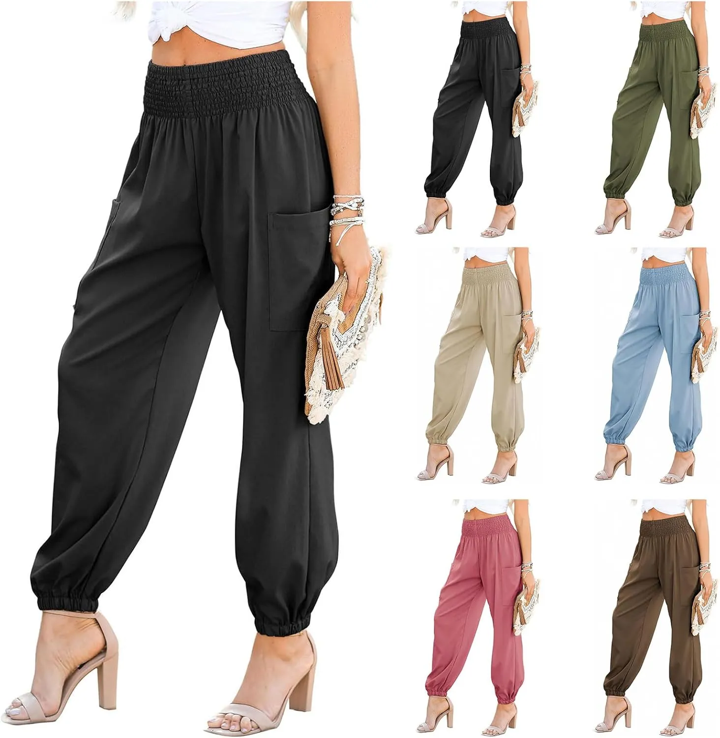 Boho Pants for Women Business Casual Pants Long Elephant Trousers Beach Travel Vacation Clothing with Pockets