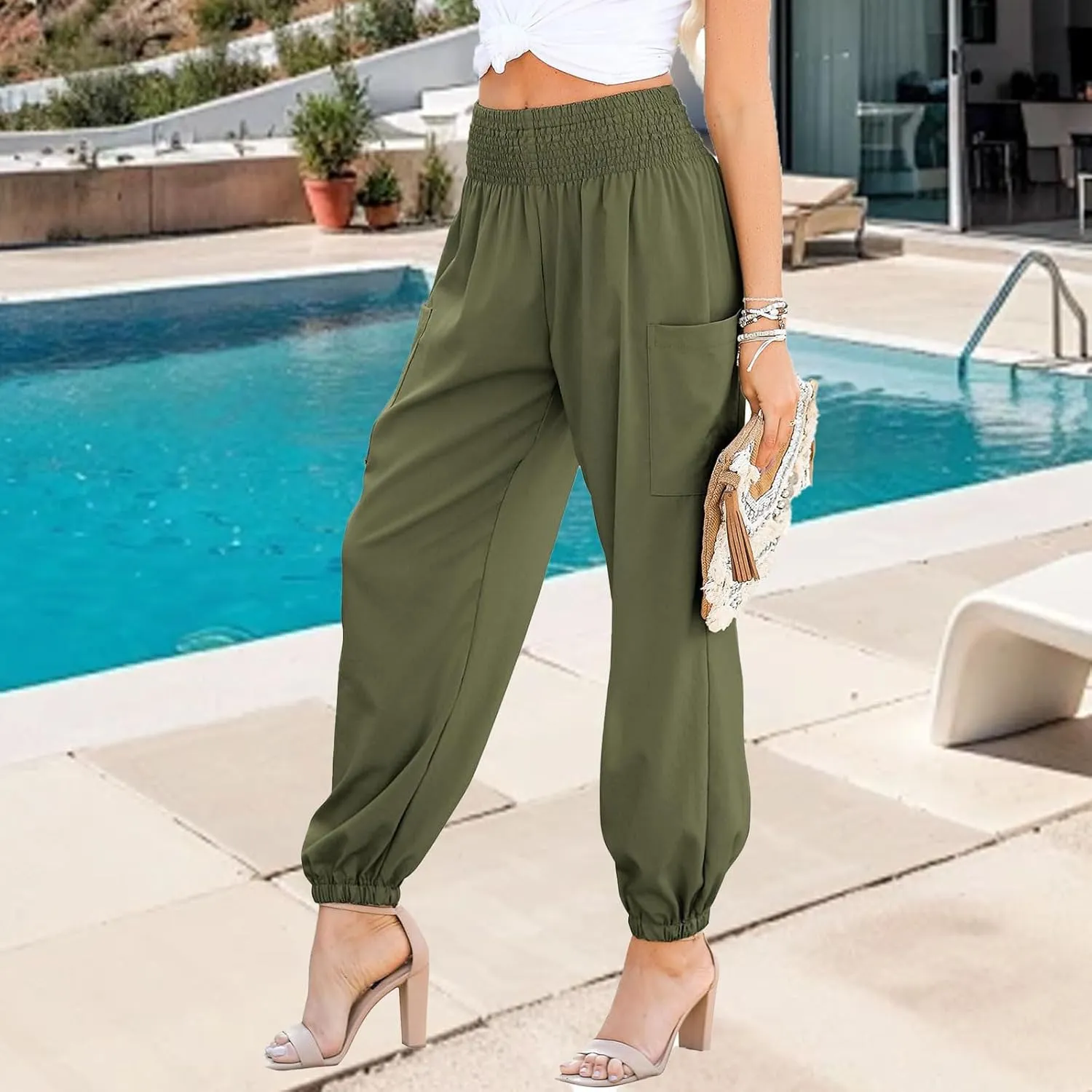 Boho Pants for Women Business Casual Pants Long Elephant Trousers Beach Travel Vacation Clothing with Pockets