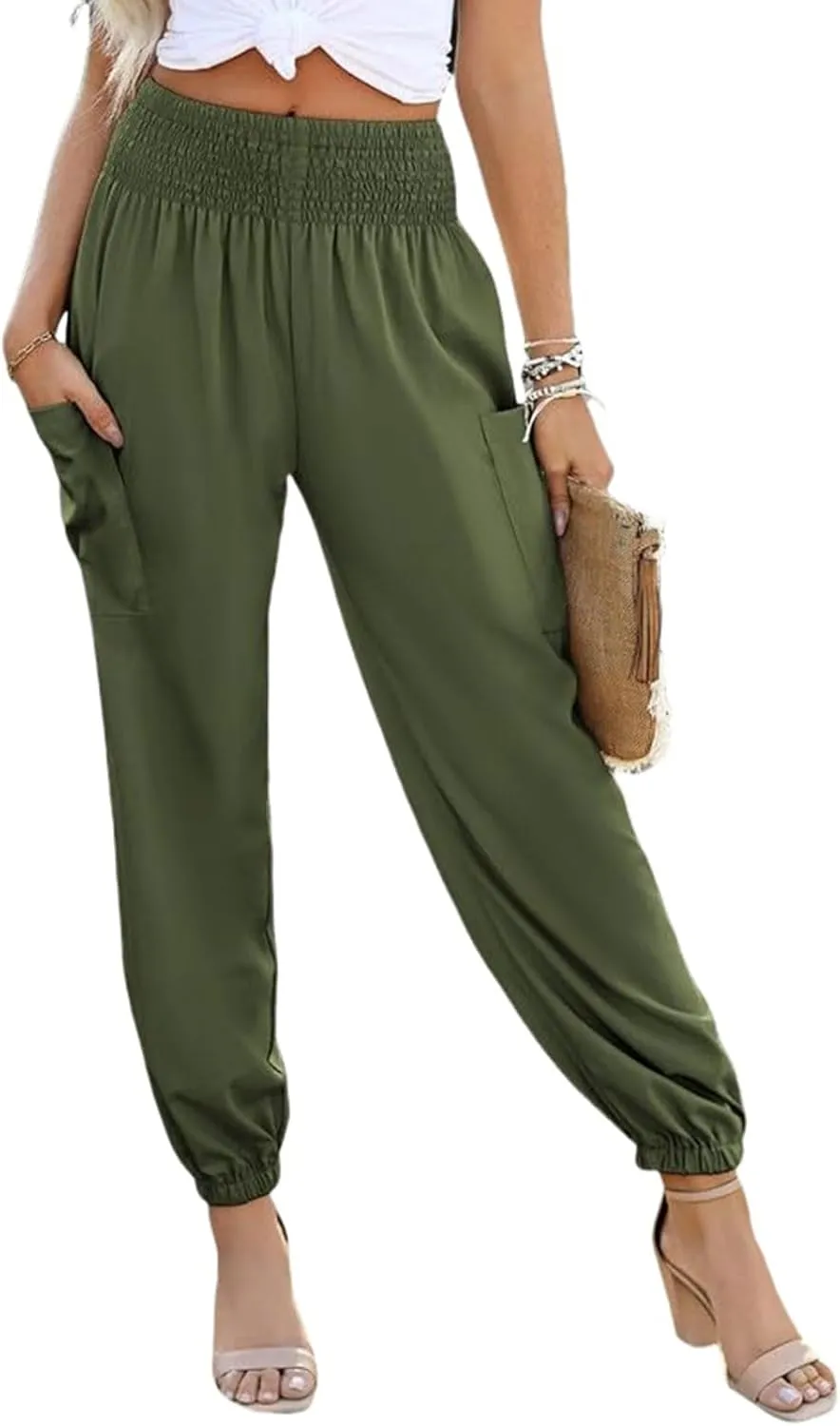Boho Pants for Women Business Casual Pants Long Elephant Trousers Beach Travel Vacation Clothing with Pockets