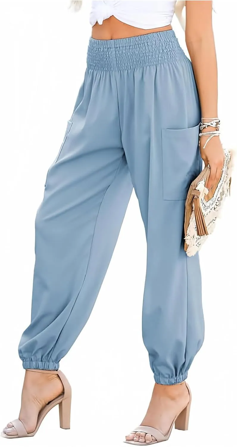 Boho Pants for Women Business Casual Pants Long Elephant Trousers Beach Travel Vacation Clothing with Pockets