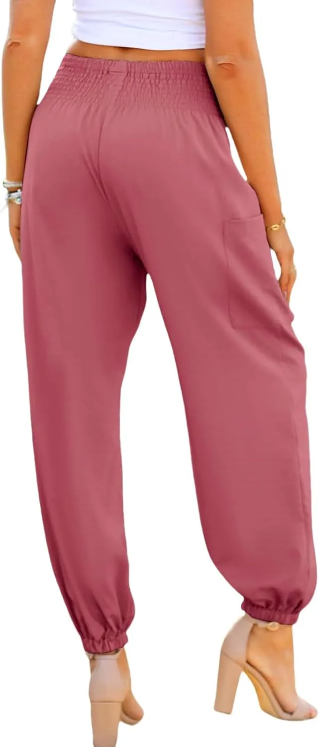 Boho Pants for Women Business Casual Pants Long Elephant Trousers Beach Travel Vacation Clothing with Pockets