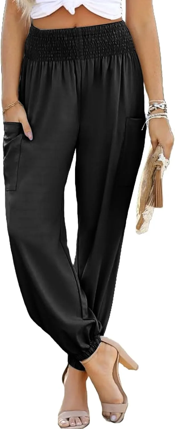 Boho Pants for Women Business Casual Pants Long Elephant Trousers Beach Travel Vacation Clothing with Pockets