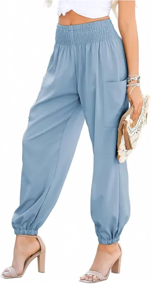 Boho Pants for Women Business Casual Pants Long Elephant Trousers Beach Travel Vacation Clothing with Pockets