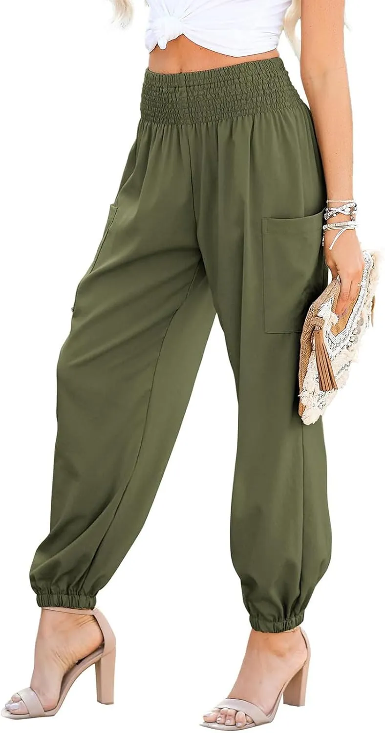 Boho Pants for Women Business Casual Pants Long Elephant Trousers Beach Travel Vacation Clothing with Pockets