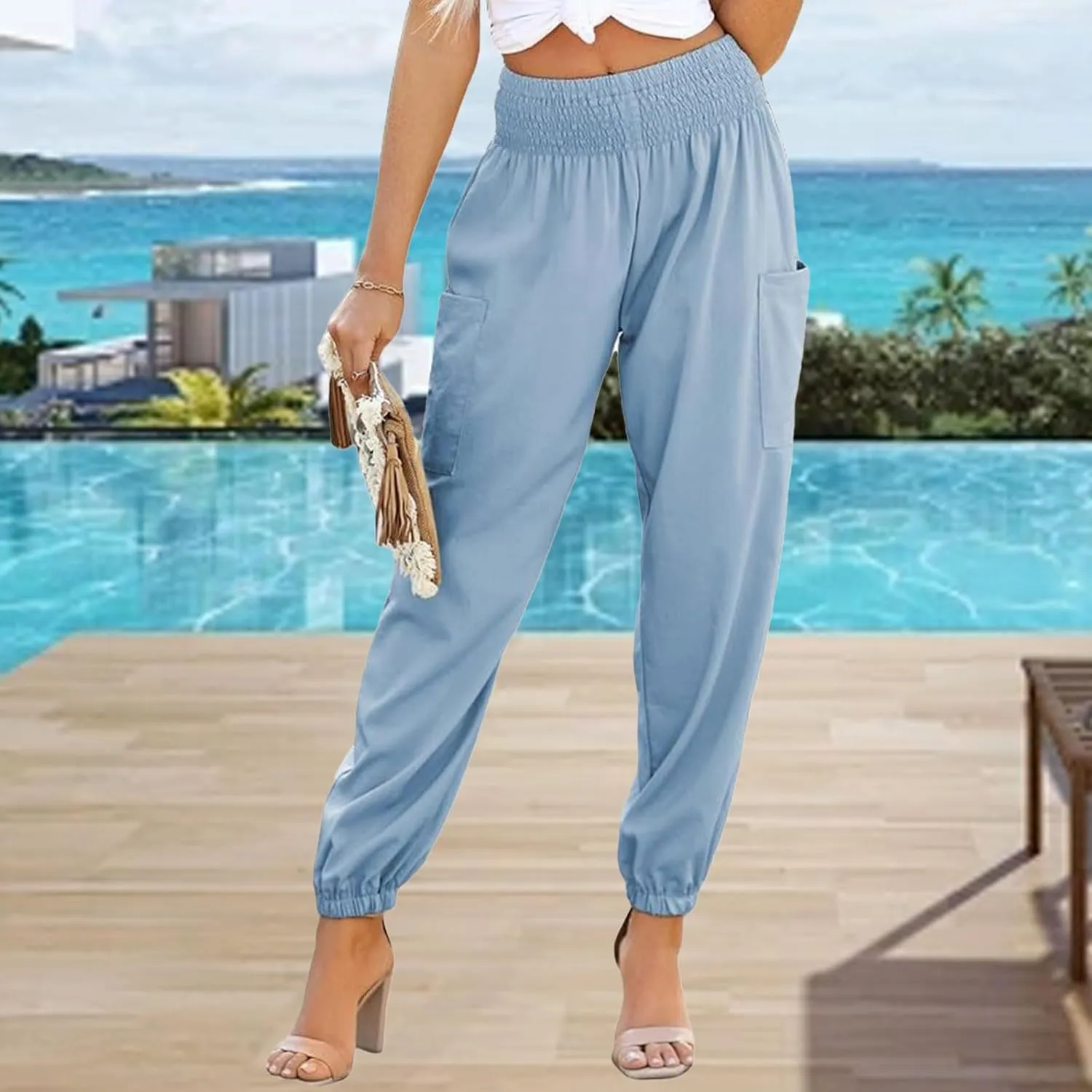 Boho Pants for Women Business Casual Pants Long Elephant Trousers Beach Travel Vacation Clothing with Pockets