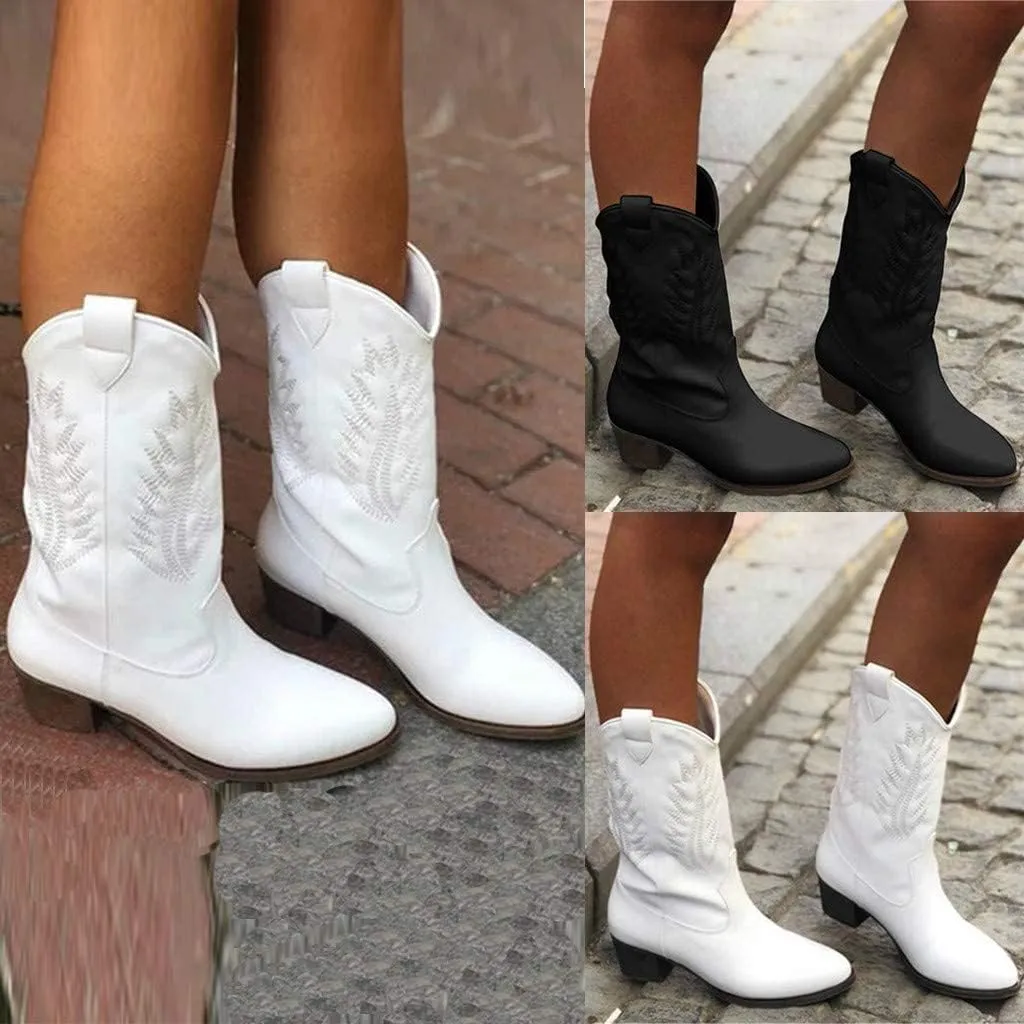 BORAMAX Sandals Cowboy Boots for Women Pearl Lace Up Platform Boots Slip On Ankle Booties Fashion Hiking Womens Boots