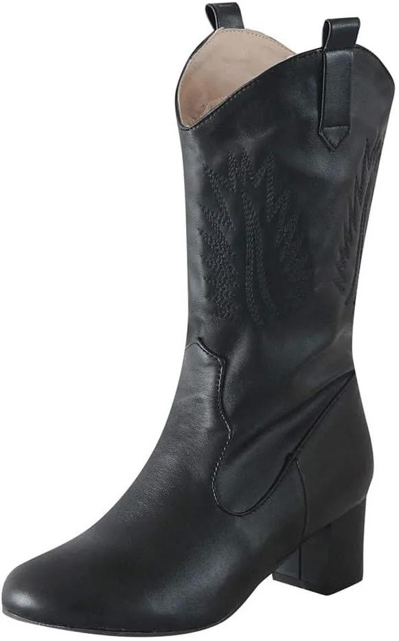 BORAMAX Sandals Cowboy Boots for Women Pearl Lace Up Platform Boots Slip On Ankle Booties Fashion Hiking Womens Boots