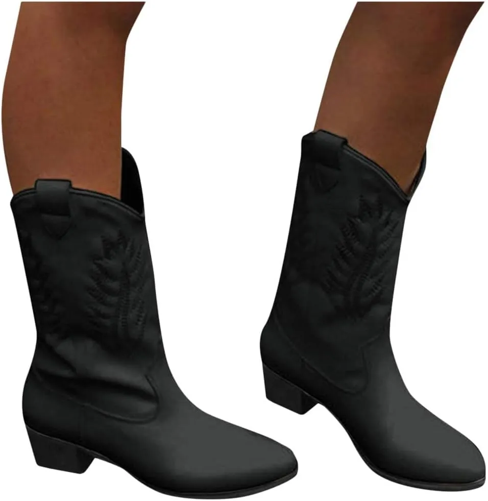 BORAMAX Sandals Cowboy Boots for Women Pearl Lace Up Platform Boots Slip On Ankle Booties Fashion Hiking Womens Boots