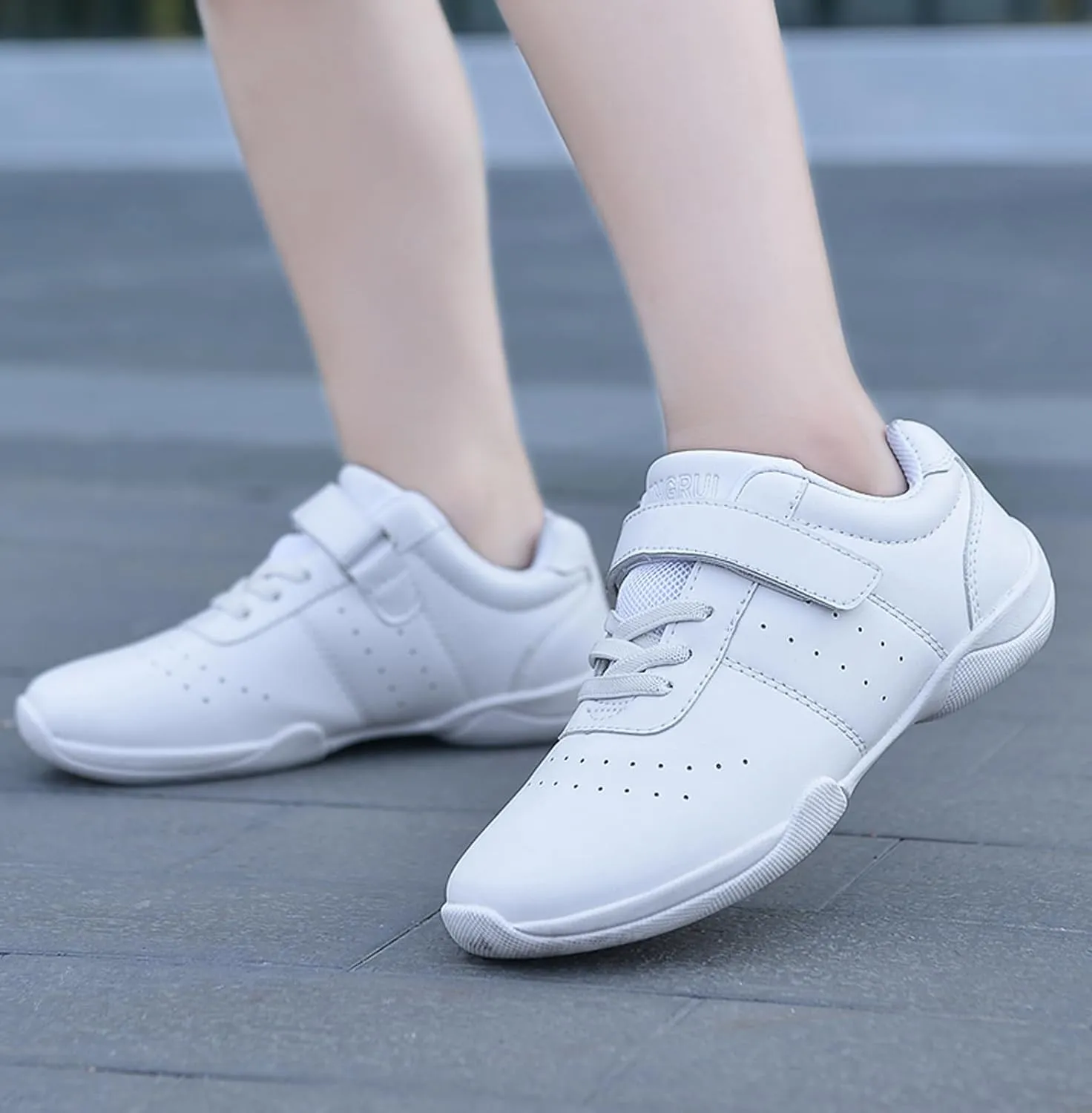 Boys Girls White Cheer Shoes Cheerleading Competition Athletic Walking Tennis Sport Hook&Loop Dance Sneakers Shoe