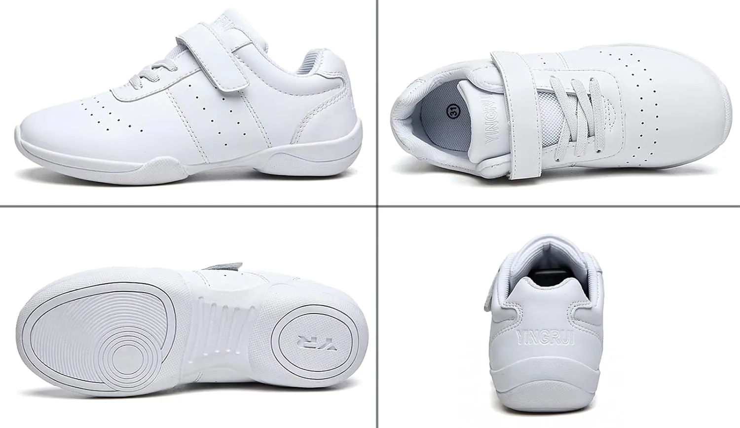 Boys Girls White Cheer Shoes Cheerleading Competition Athletic Walking Tennis Sport Hook&Loop Dance Sneakers Shoe