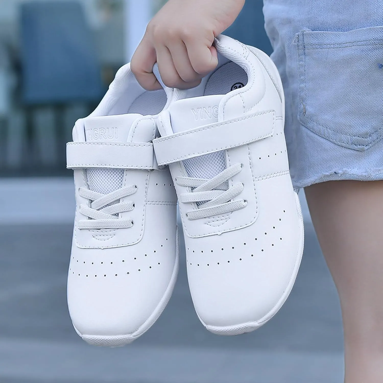Boys Girls White Cheer Shoes Cheerleading Competition Athletic Walking Tennis Sport Hook&Loop Dance Sneakers Shoe