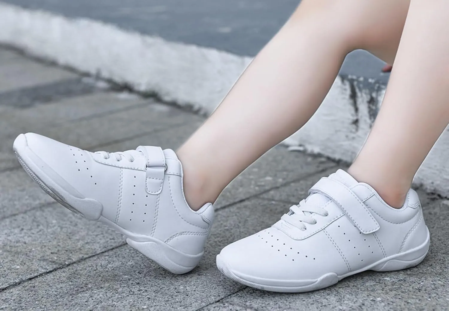 Boys Girls White Cheer Shoes Cheerleading Competition Athletic Walking Tennis Sport Hook&Loop Dance Sneakers Shoe