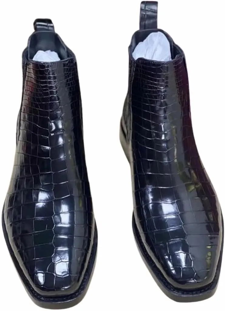 British Style Authentic Crocodile Belly Skin Handmade Men Classic Chelsea Boots Genuine Alligator Leather Male Short Ankle Boots