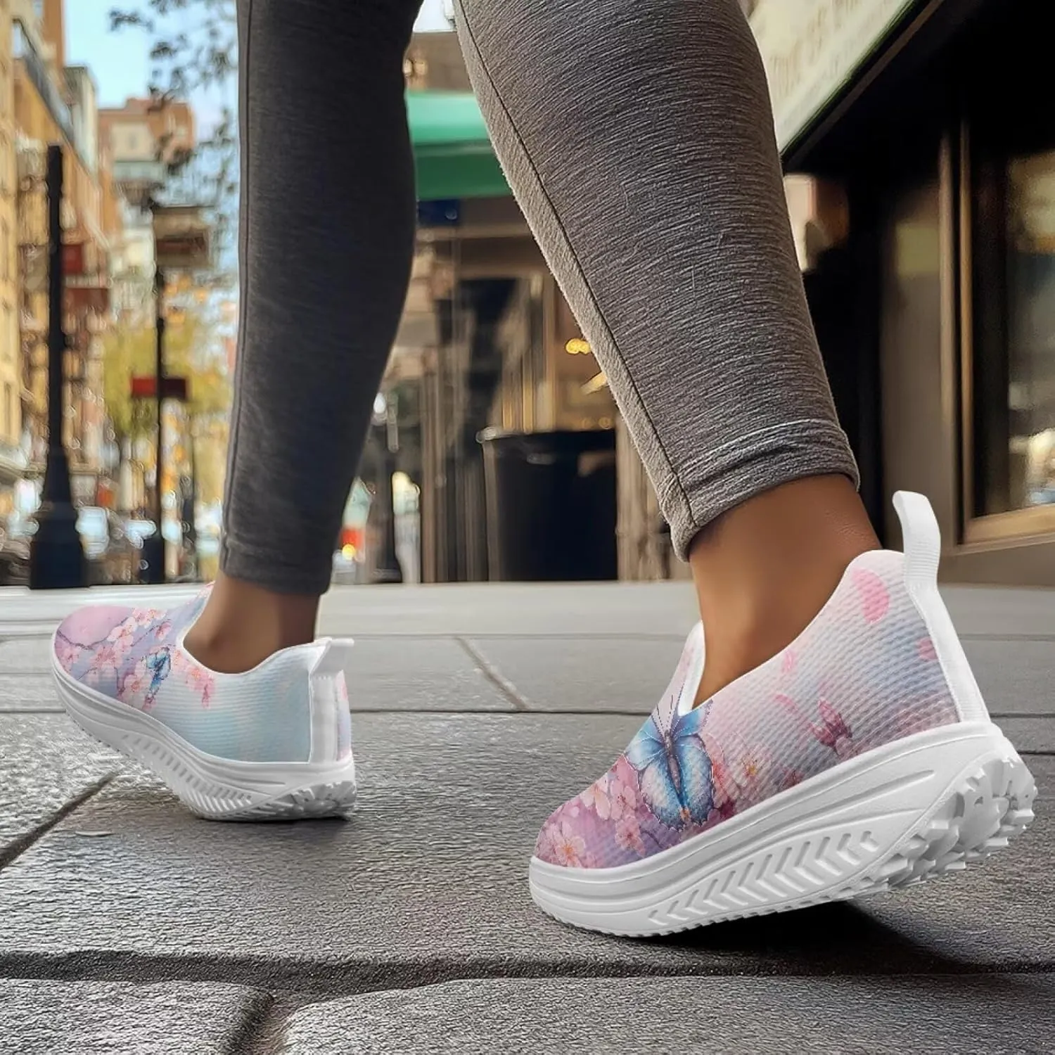 Butterfly Print Women Platform Shoes Anti-Skid Running Sneakers Slip-on Loafers Comfort Casual Walking Shoes