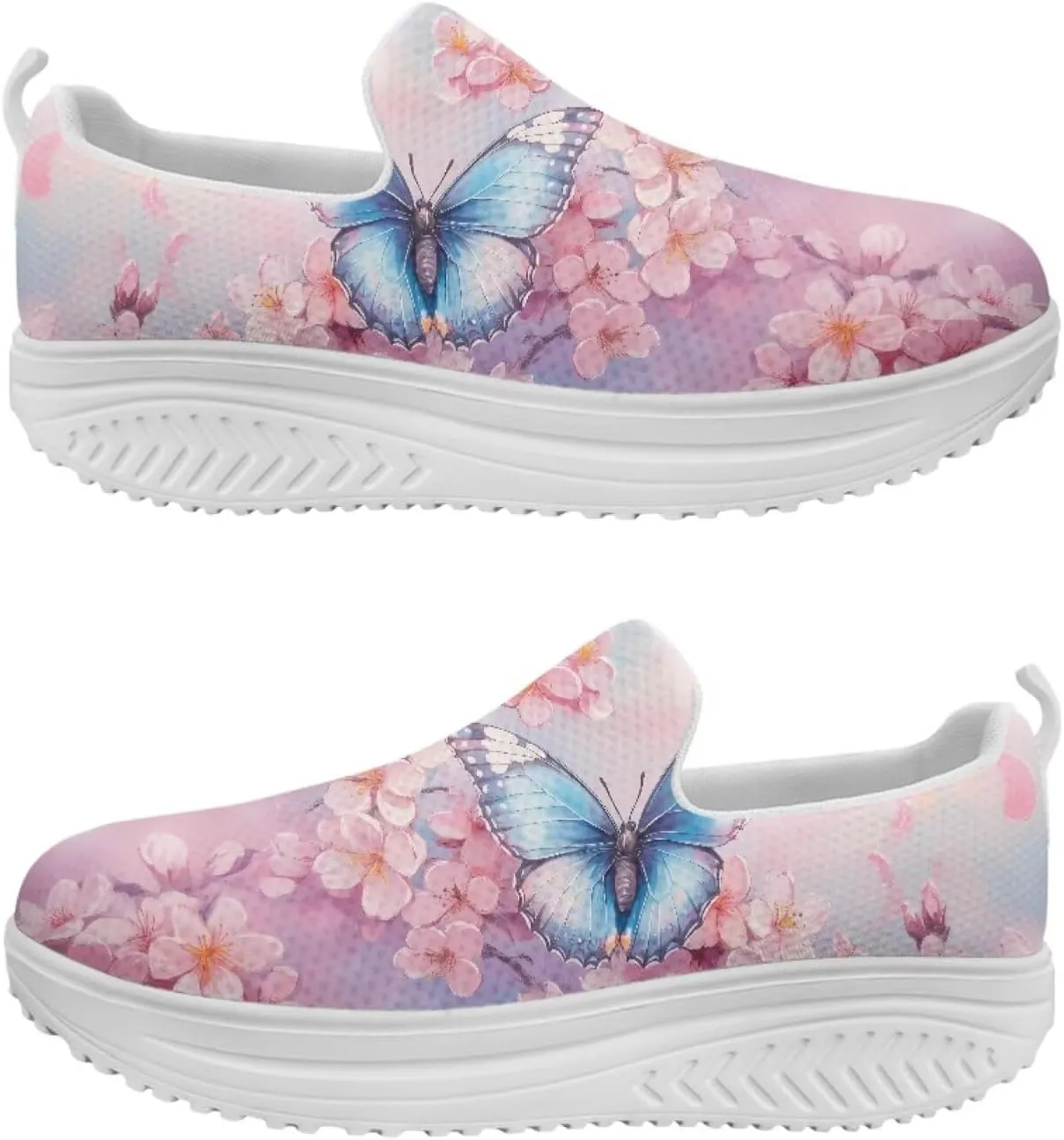 Butterfly Print Women Platform Shoes Anti-Skid Running Sneakers Slip-on Loafers Comfort Casual Walking Shoes