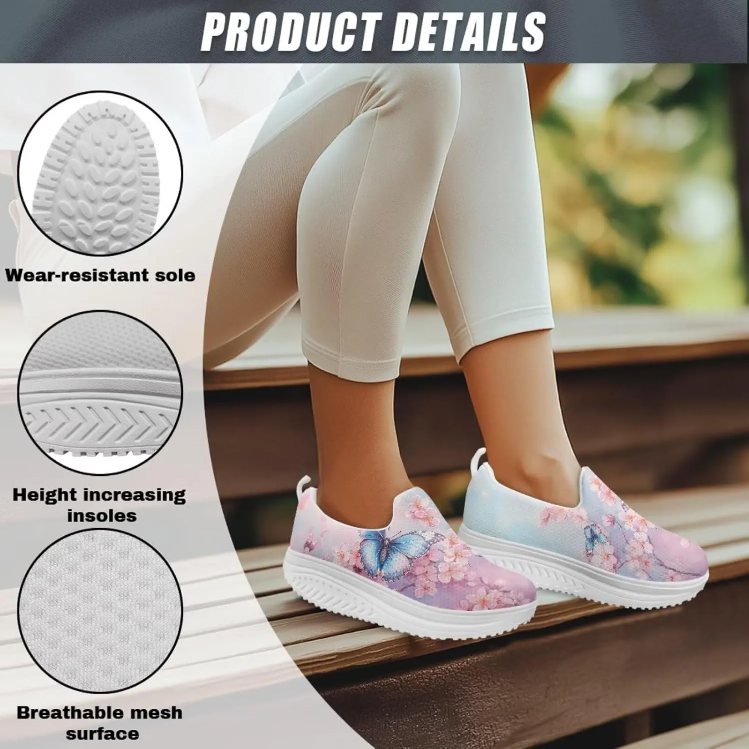 Butterfly Print Women Platform Shoes Anti-Skid Running Sneakers Slip-on Loafers Comfort Casual Walking Shoes