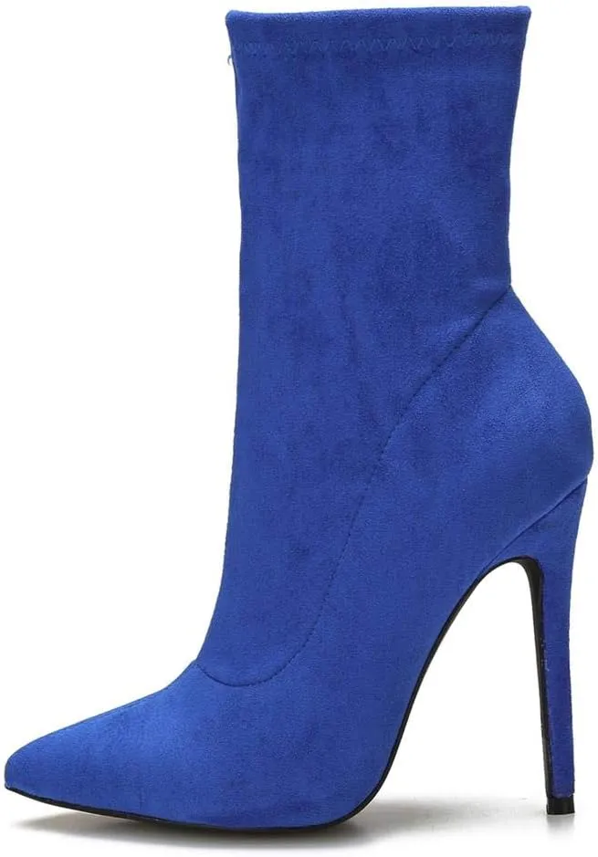CAMSSOO Women's Ankle Boots Stiletto High Heels Boots Sexy Pointed Toe Side Zipper Sock Boots Comfy Mid Calf Booties