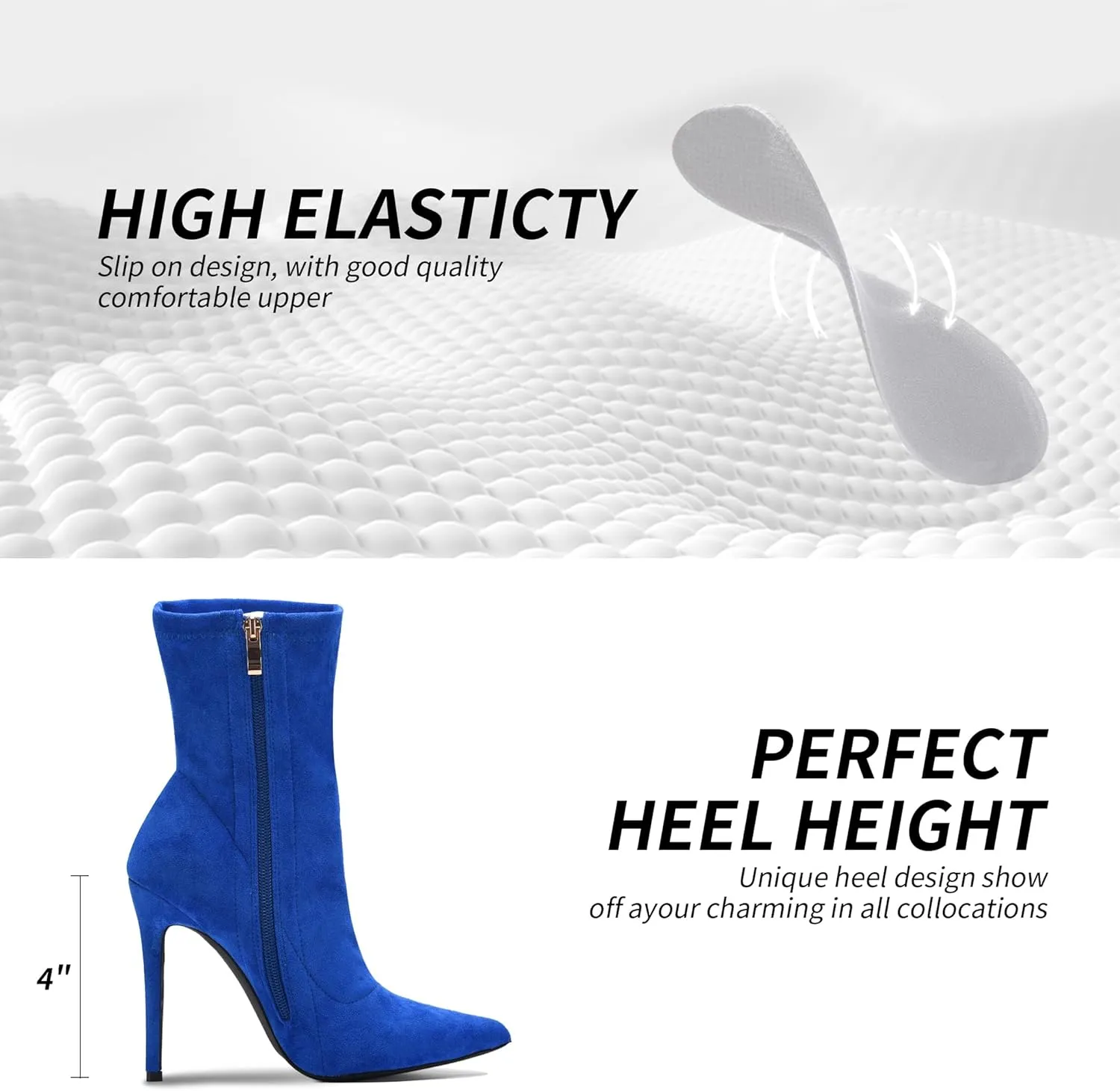 CAMSSOO Women's Ankle Boots Stiletto High Heels Boots Sexy Pointed Toe Side Zipper Sock Boots Comfy Mid Calf Booties